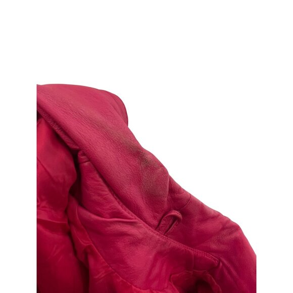 Vintage CHIA Hot Pink Leather Cropped Jacket With Button Closure & Belted Waist - Picture 5 of 8